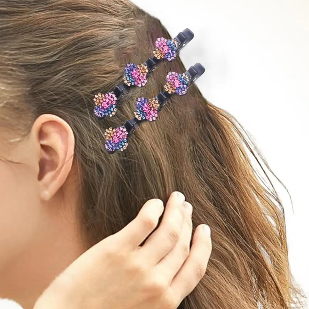 Sparkling Hair Accessories Sparkling Faux Stone Braided Hair Clips Set for Women Double Layer Hair Pins with for Braids