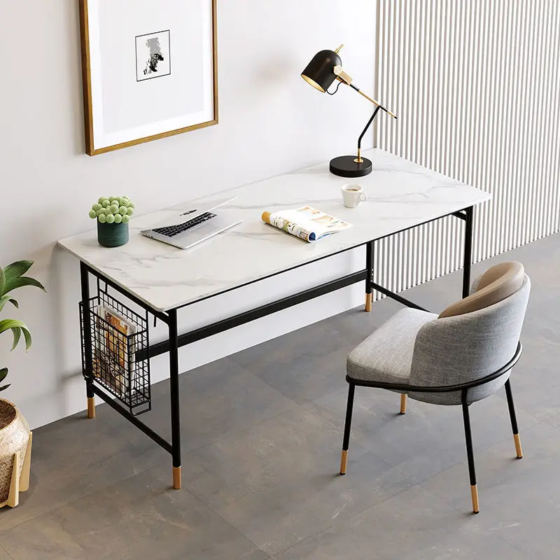 #Nordic slate desk, home light luxury, modern study, desk, simple small apartment, one-word board desktop computer desk