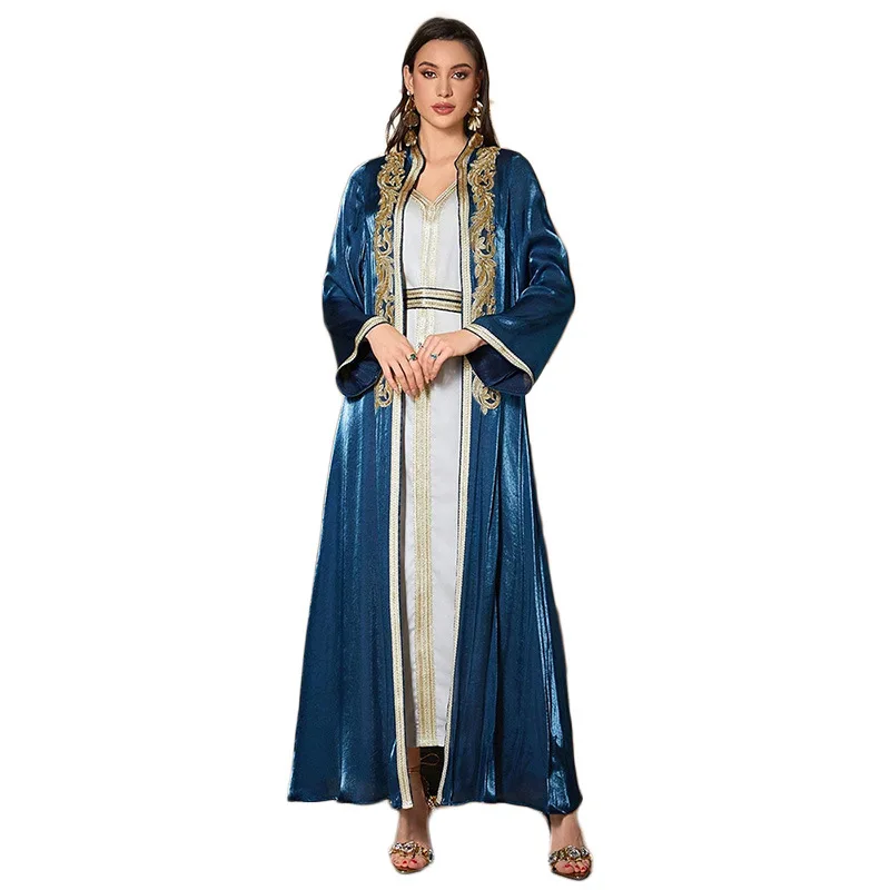 Middle East autumn and winter two-piece dress Amazon Arab ethnic style applique cardigan robe, new high-end classic luxury dance