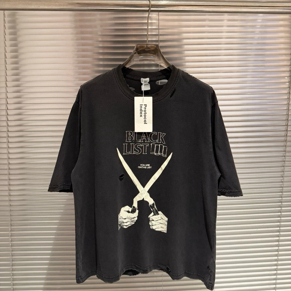 

Protocol index 26SS scissors cutting damage vintage washed distressed boxy short-sleeved tee