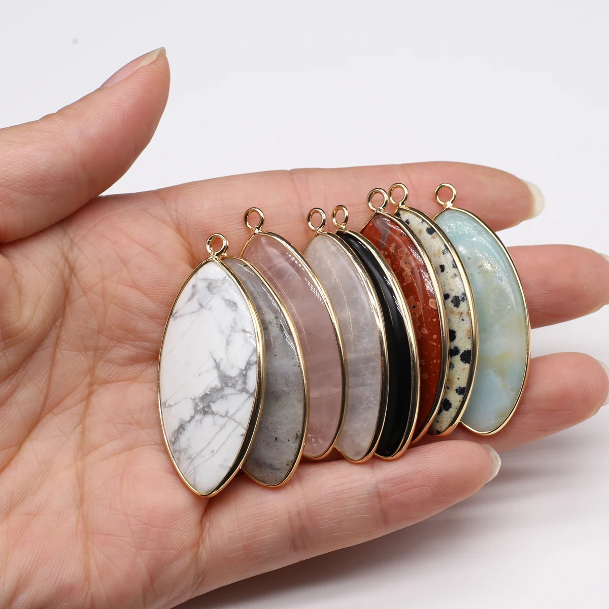 20x45mm Crystal Agate Natural Stone Horse Eye Pendant Charms for DIY Women Men Necklace Jewelry Making Supplies Accessories
