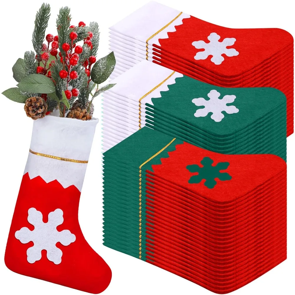 120 Pcs 14 Inches Christmas Stockings Bulk Felt Christmas Stockings Bags Snowflake