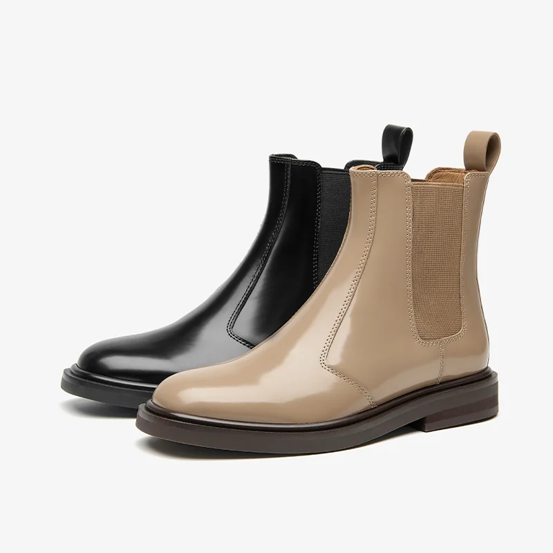 BEAUTODAY Chelsea Boots donna PVC pelle di mucca punta tonda Soild colore lucido lunghezza caviglia 2023 scarpe da donna invernali fatte a mano 03714