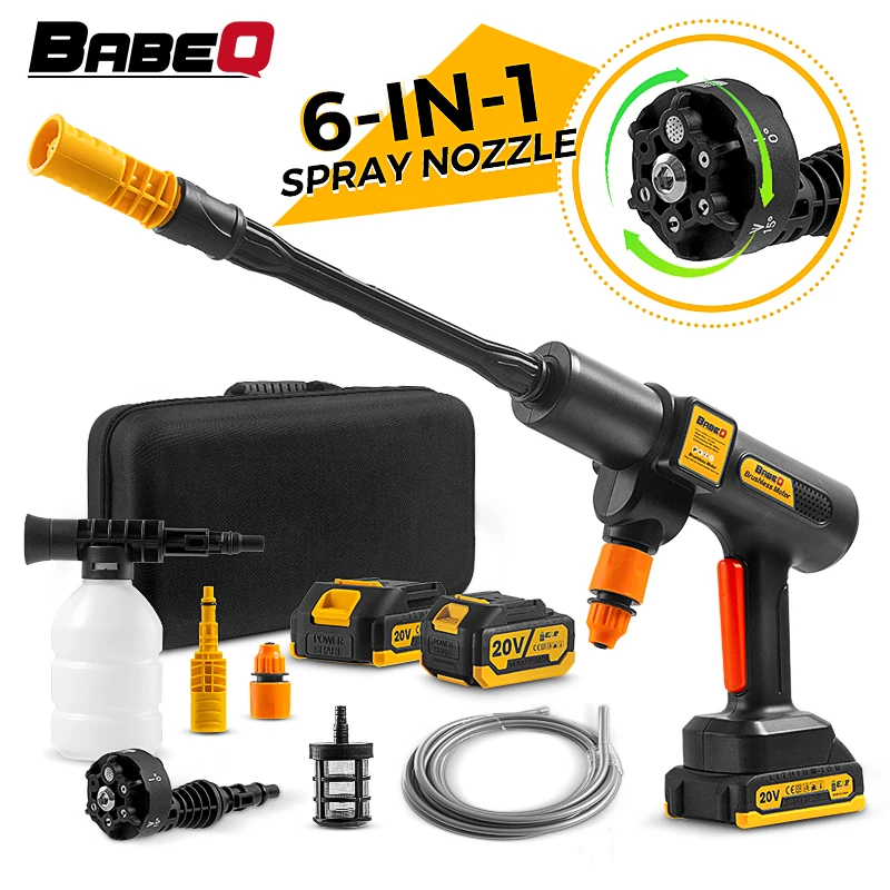 6 IN 1 200Bar Brushless High Pressure Car Washer Gun Electric Garden Washing Water Spray Gun Tools For Makita 18V Battery  Pin