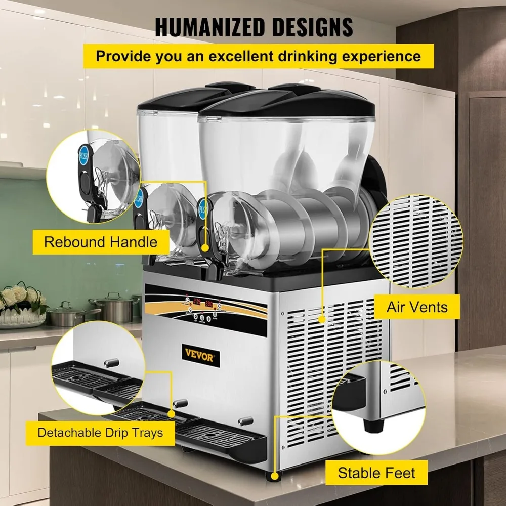 Mesin Slushy komersial, pembuat minuman es beku tangki Margarita 15 LX2, baja tahan karat 1000W