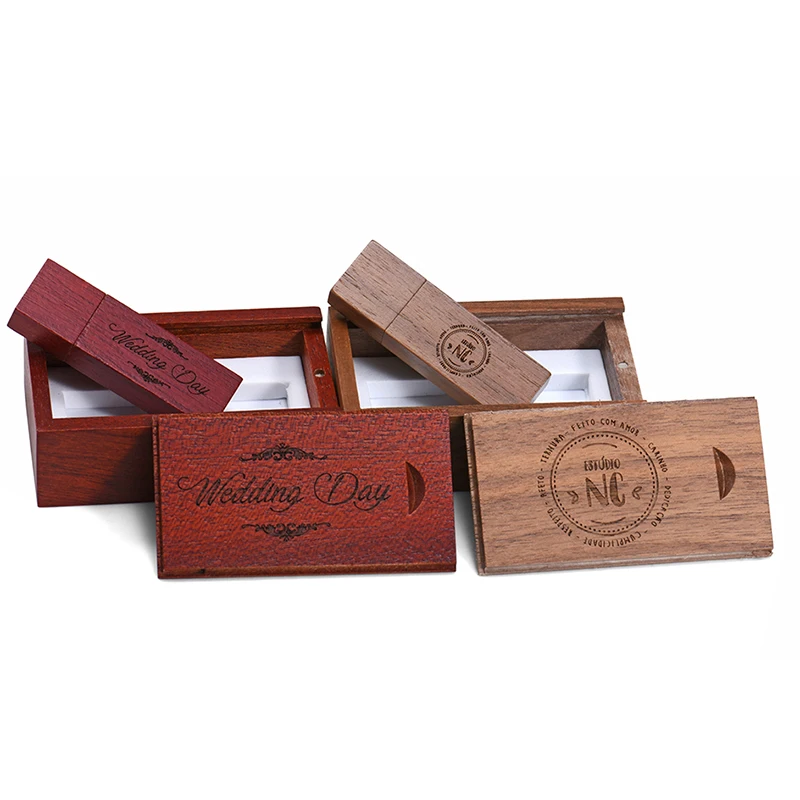 100 Pieces Lot USB Flash Drive 128GB Free Custom Logo Memory Stick Wooden Box Pen Drive Laser Engraving Personalized Pendrive
