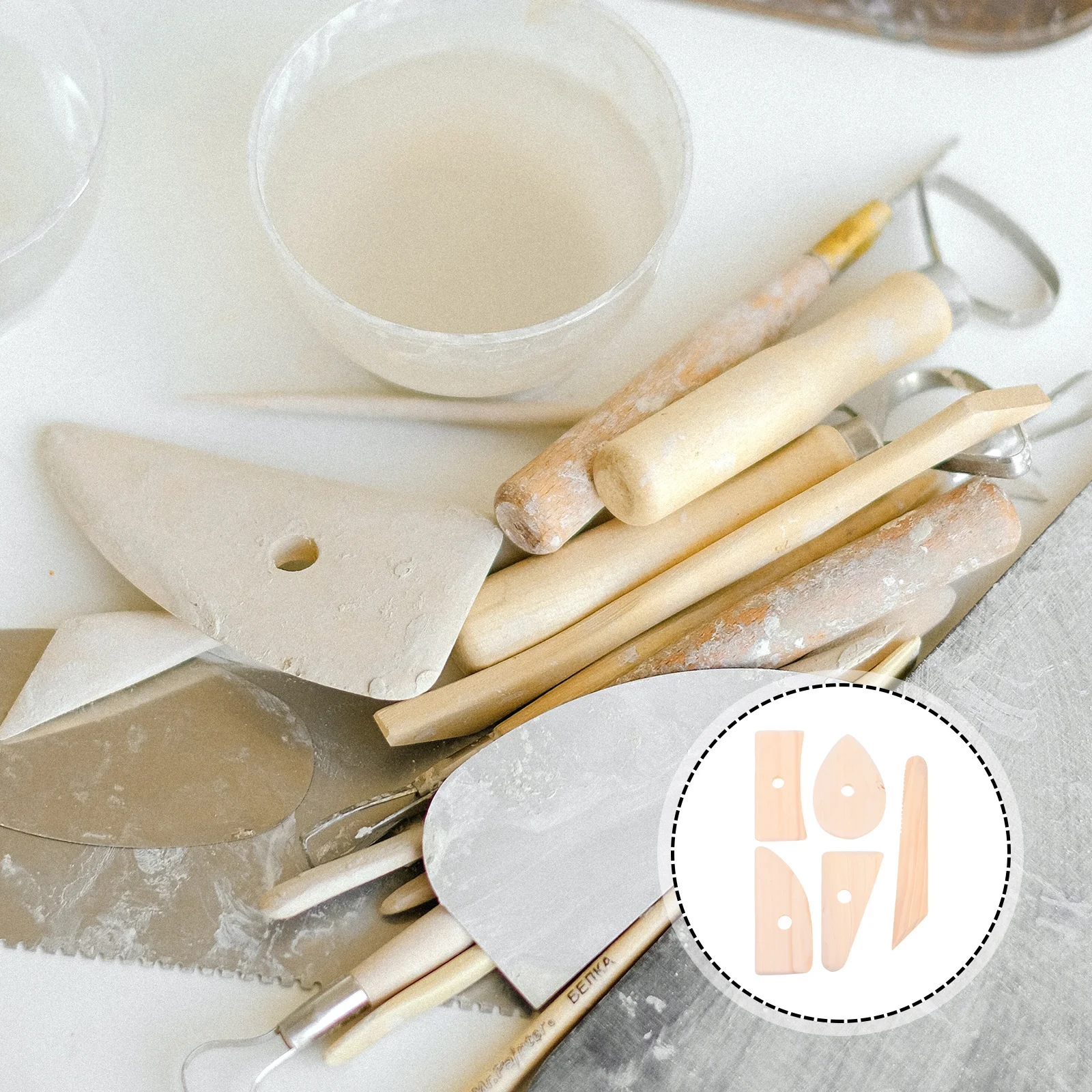 

5Pcs Professional Wooden Clay Sculpting Tools Safe Practical Pottery Craft Supplies for Carving Patterns Clay Scraper