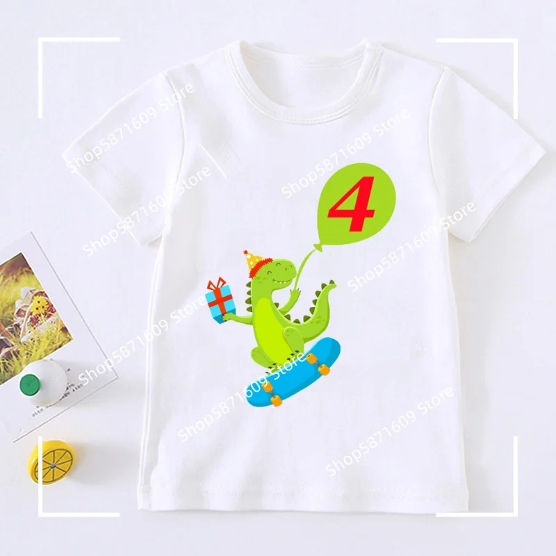 تي شيرت مطبوع للأطفال على شكل ديناصور سكوتر مقاس هدية بالون كاجوال للأولاد والبنات بأكمام قصيرة