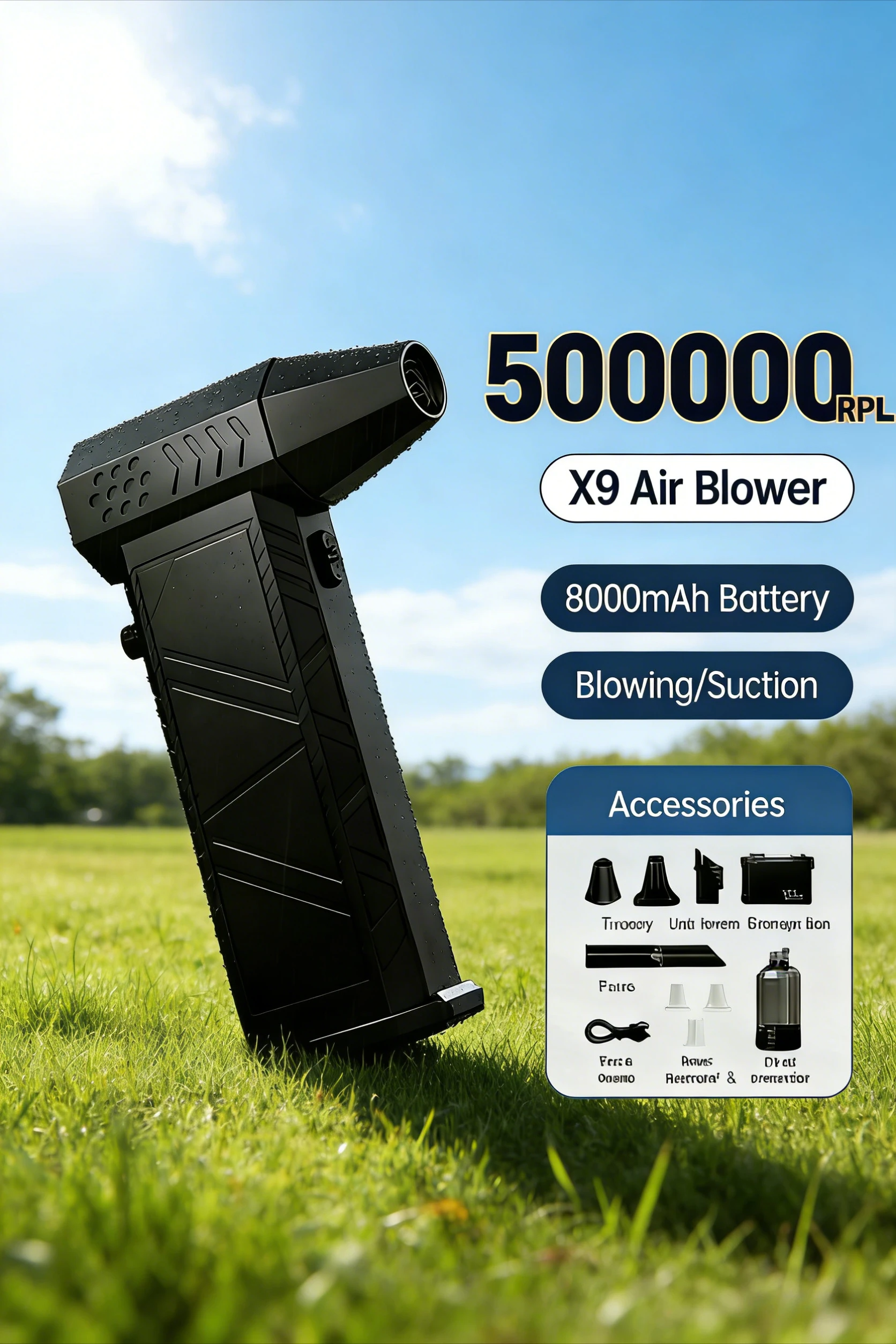 

Воздуходувка X9 Turbo Jet – беспроводная портативная воздуходувка и пылесос 2-в-1 с частотой вращения 500 000 об/мин