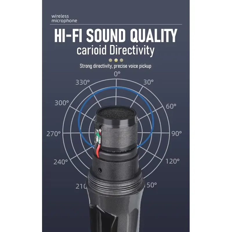 BOLRZO U8 wireless dynamic microphone system with rechargeable battery, 50Hz-18kHz frequency response, suitable for karaoke