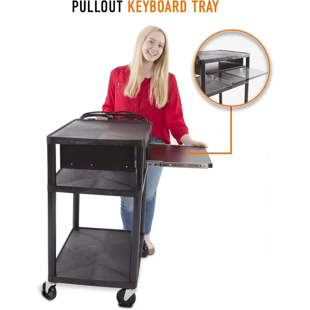 عربة بلاستيكية AV مع صينية لوحة المفاتيح لمحطات العمل المتنقلة في المكاتب والمدارس، حل تخزين دوار مع 4 عجلات #2