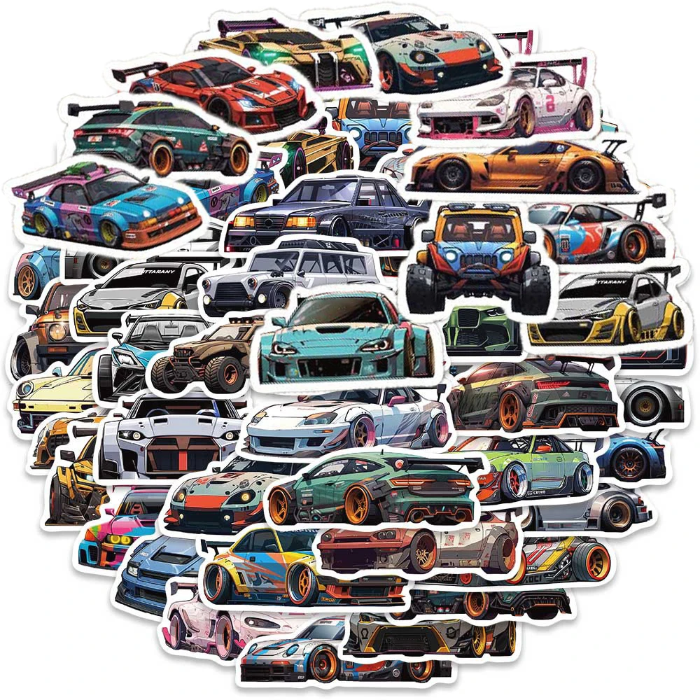 10/50Pcs Retro Cool Racing Car Varied Stickers Pack for Kids Travel Luggage Laptop Phone Scrapbooking Decoration Graffiti Decals