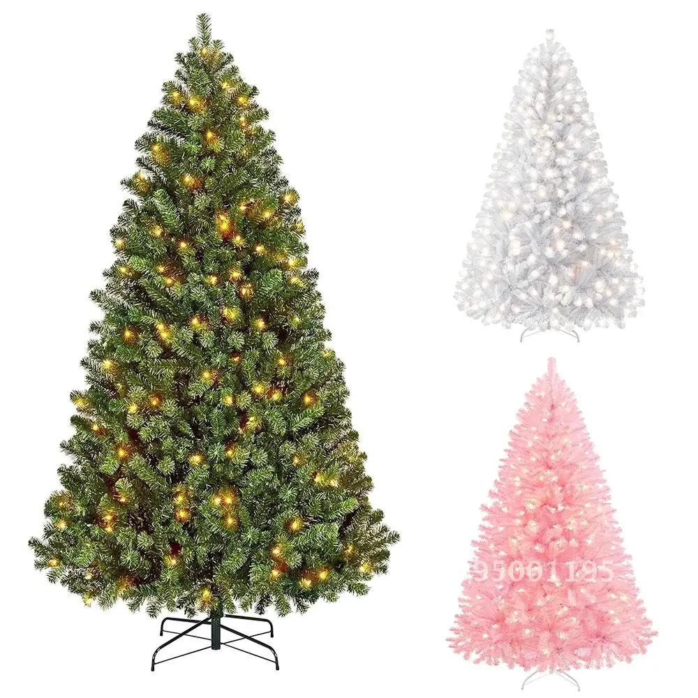 8 FT Extra Large Christmas Tree 1500 Tips Full Tree Assemble Green/Pink/White Stand with Metal To Reusable Xmas Tree Easy