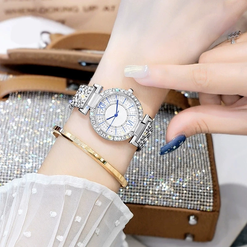 

Women's Quartz Watches Fashion Diamond Inlay Dial Watch for Women Clock Luxury Stainless Steel Strap Waterproof Wristwatch