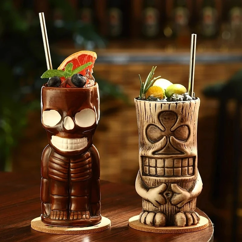 Creative Ceramic Tiki Mug Personalized Tiki Mugs Skull Mug Hawaiian Cocktail Glasses Cups Bar Kitchen Accessories For Tiki Bar