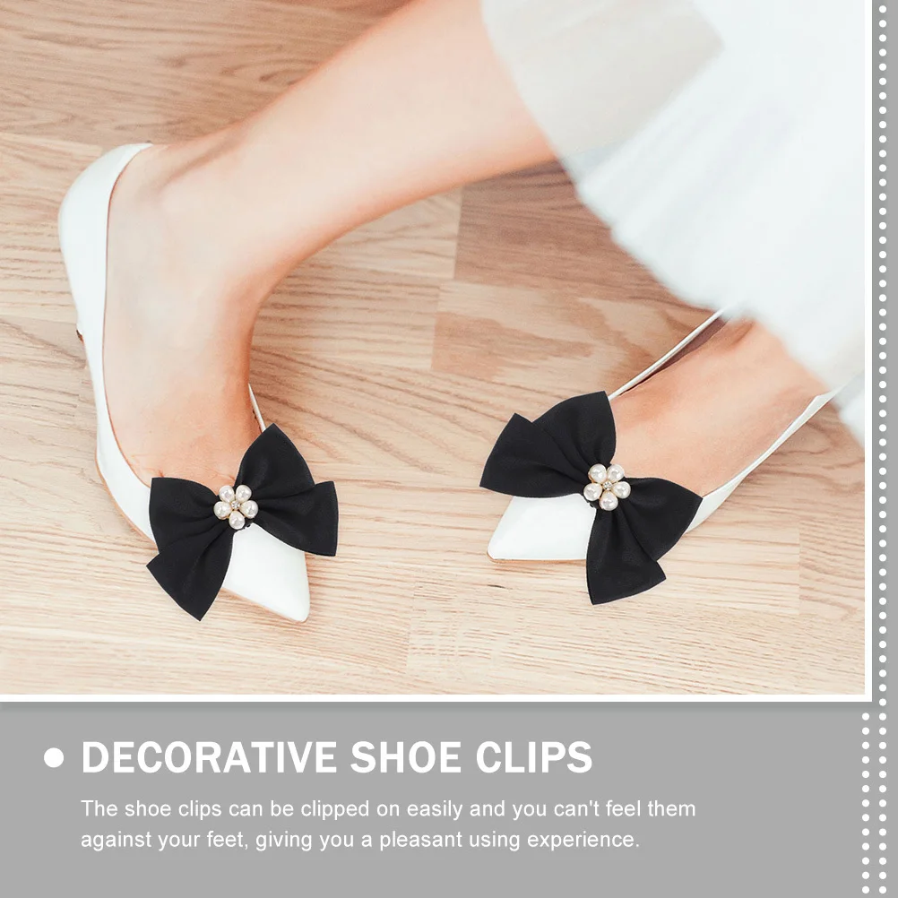 

2Pairs Bow Pearl Shoe Clips Shoe Buckle Decorative Accessories for Wedding Party Prom Daily Shoes Charm Women Girls