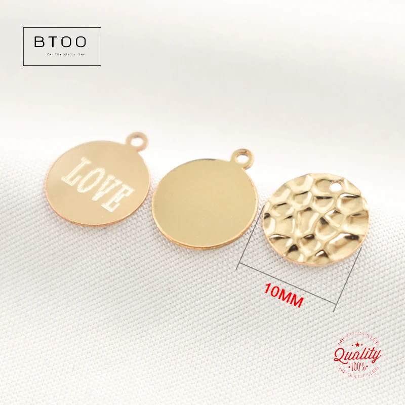 14K Gold Filled 10MM Round Disc with Hole Letter Hammer Gold Charm Jewelry for DIY Bracelet Necklace Making Jewelry Findings