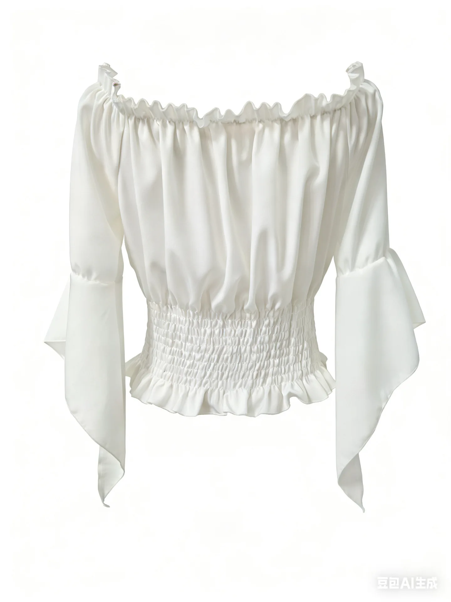 Damen Renaissance Bauernbluse, schulterfreies Hemd mit Trompetenärmeln, Steampunk Piraten-Mittelalter-Kostüm, Korsett-Oberteil, Vintage – Detail 3