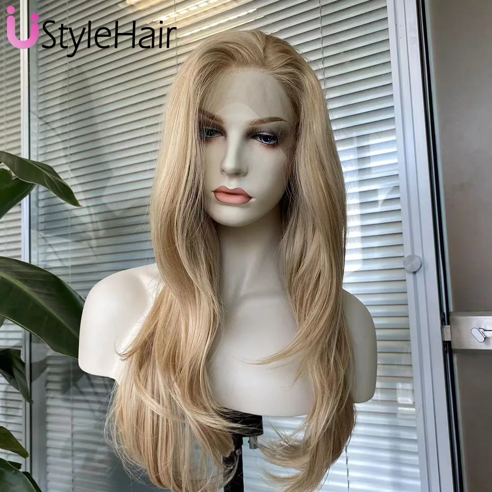 UStyleHair blond peruka długie naturalne fale peruki dla kobiet syntetyczna koronka peruka Front naturalną linią włosów codzienna koronkowa peruka