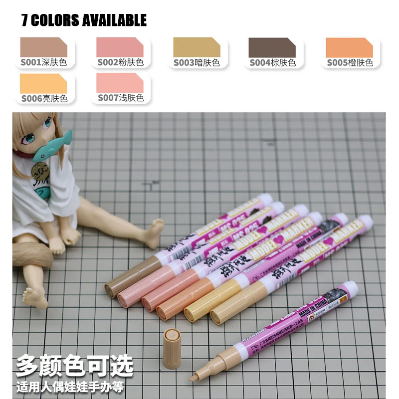 MOSHI S001-S007 Skin Color Marker Model Paint Pen with 3mm Diagonal Nib Water-Based Paint Coloring Pen Tool for Model Doll MS025