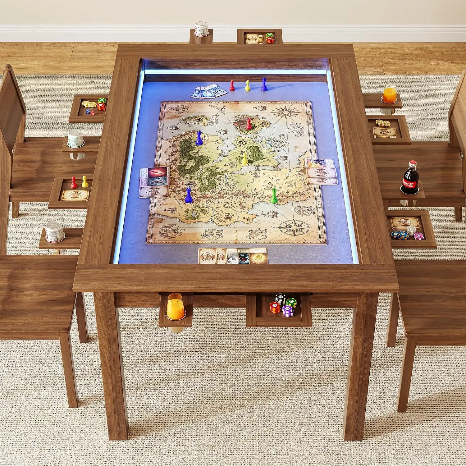 ウォールナット製ボードゲームテーブル、RGB LEDライト、 - Board Game Yahtzee のレビューと価格