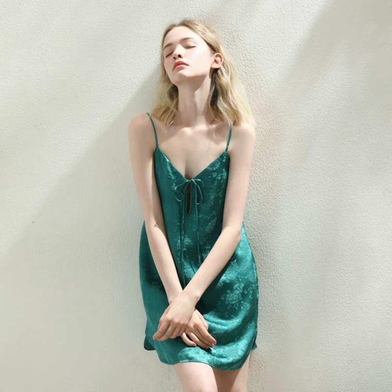 150kg Plus Size Luxury V-neck Sexy Suspender Nightgown Women's Summer Jacquard Satin Backless Pajamas Dress Loose Loungewear