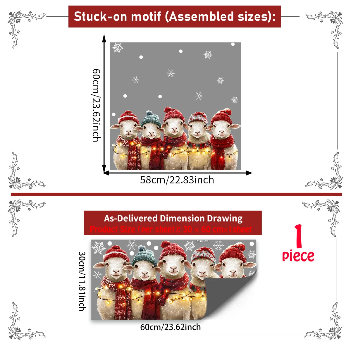 PVC Cling with Cheerful Cartoon Sheep Illustration for Glass Surfaces Holiday-Themed Decor for Multiple Indoor Locations