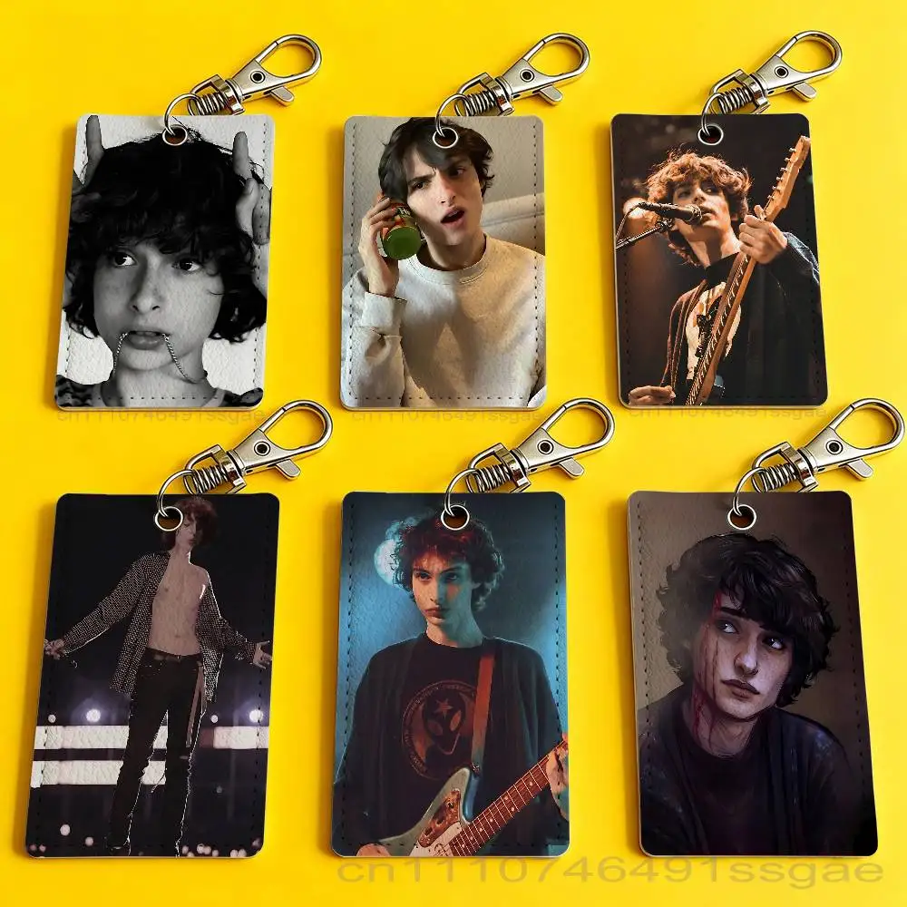 

Finn W-Wolfhard Stranger Card Case Leather Card Holder Keychain Key Ring Door Access Tags ID Card Case Keychain
