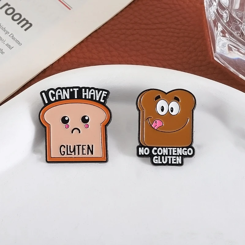 لا كونتينجو الغلوتين المينا دبوس الخبز نخب لا أستطيع الحصول على دبابيس الغلوتين التلبيب على ظهره شارة موضة مضحك مجوهرات هدايا الأصدقاء #5