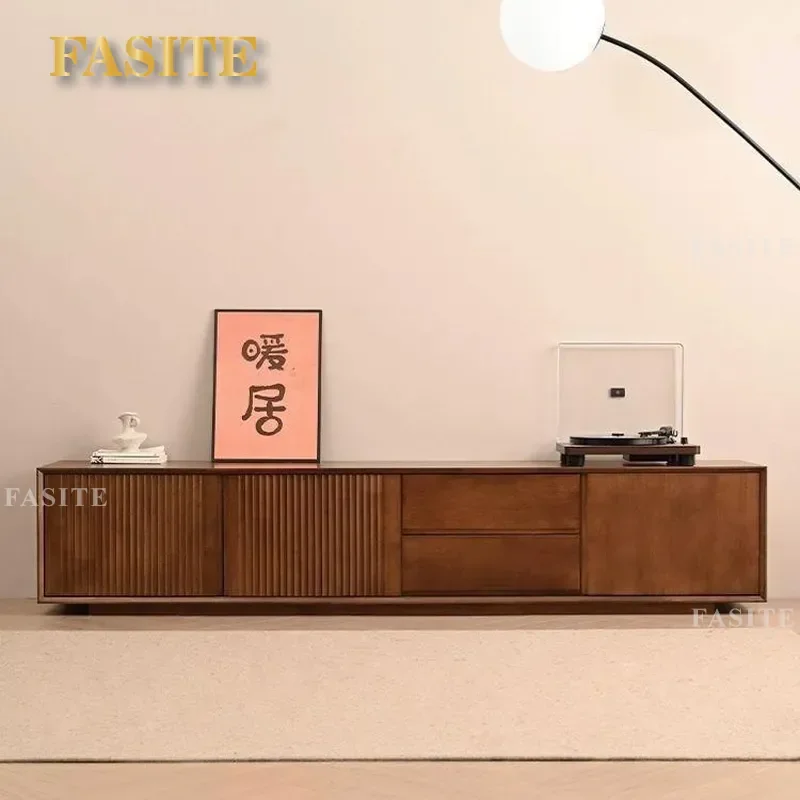 For Solid Wood TV Cabinet Simple Modern Living Room Floor to Ceiling Storage Small Apartment Coffee Table Combination Locker