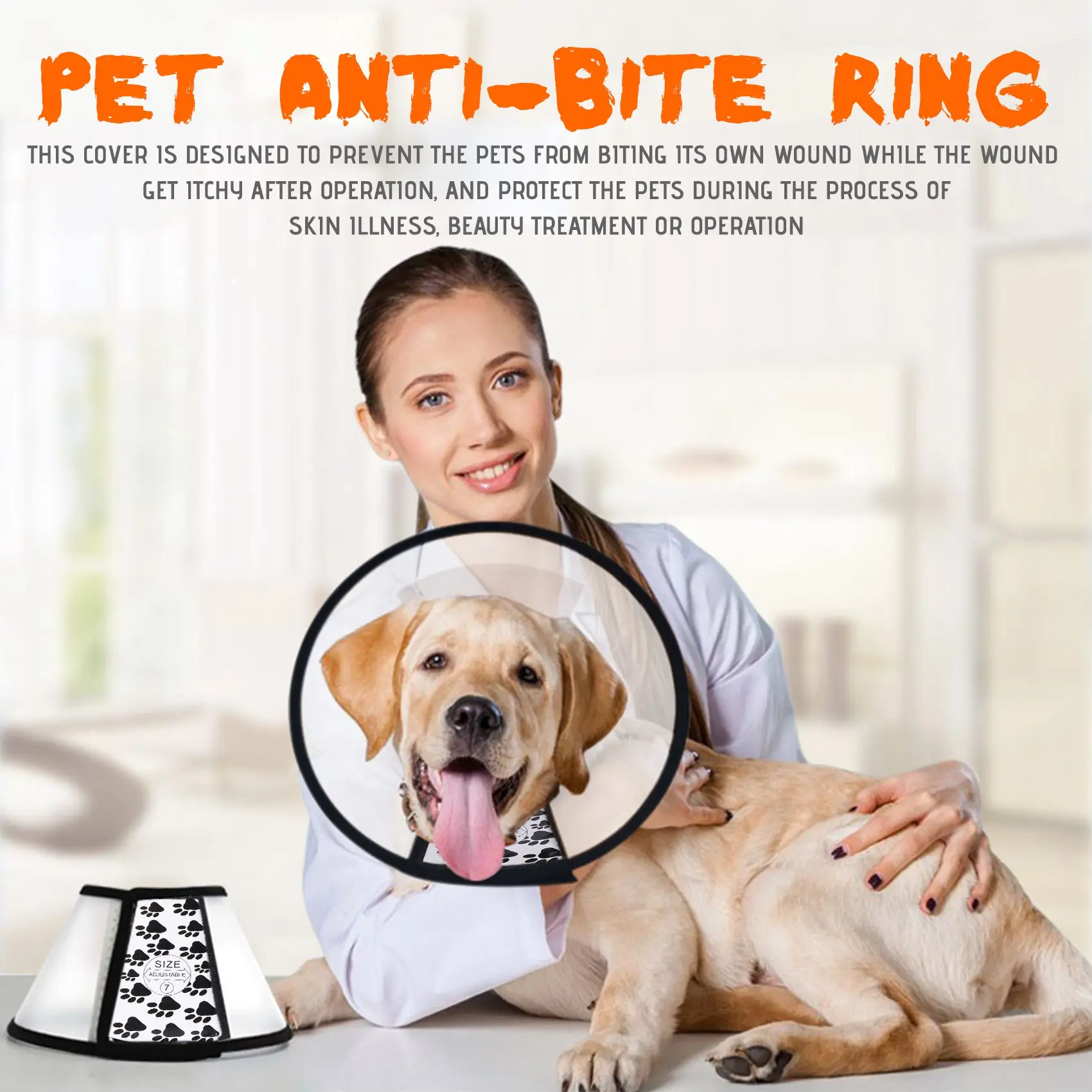 SYW-Elizabethan Dog Cat Pet Wound Healing Cone E- Collar White With Black