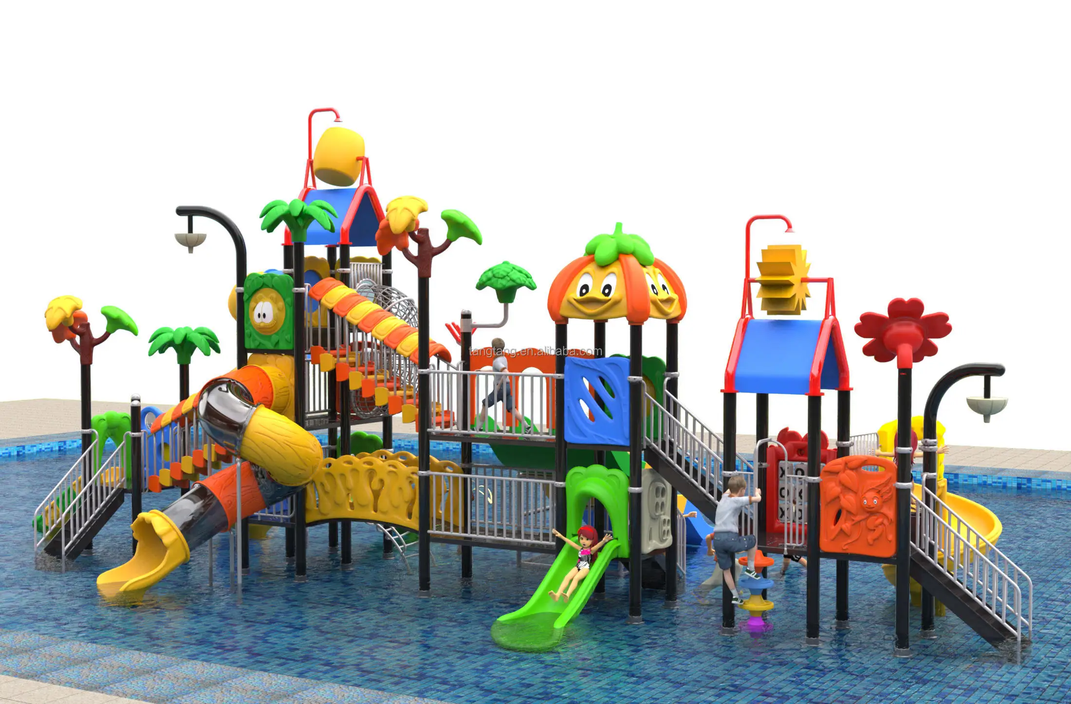 Large Garden Water Park Playground Equipment with Slide Steel and Metal Aquatic Park for Amusement