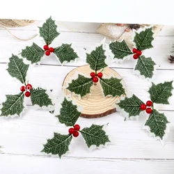 Artificial Holly Berries with Leaves for Christmas Wreath Flower Arrangement Gift Scrapbooking Decor Navidad 2025