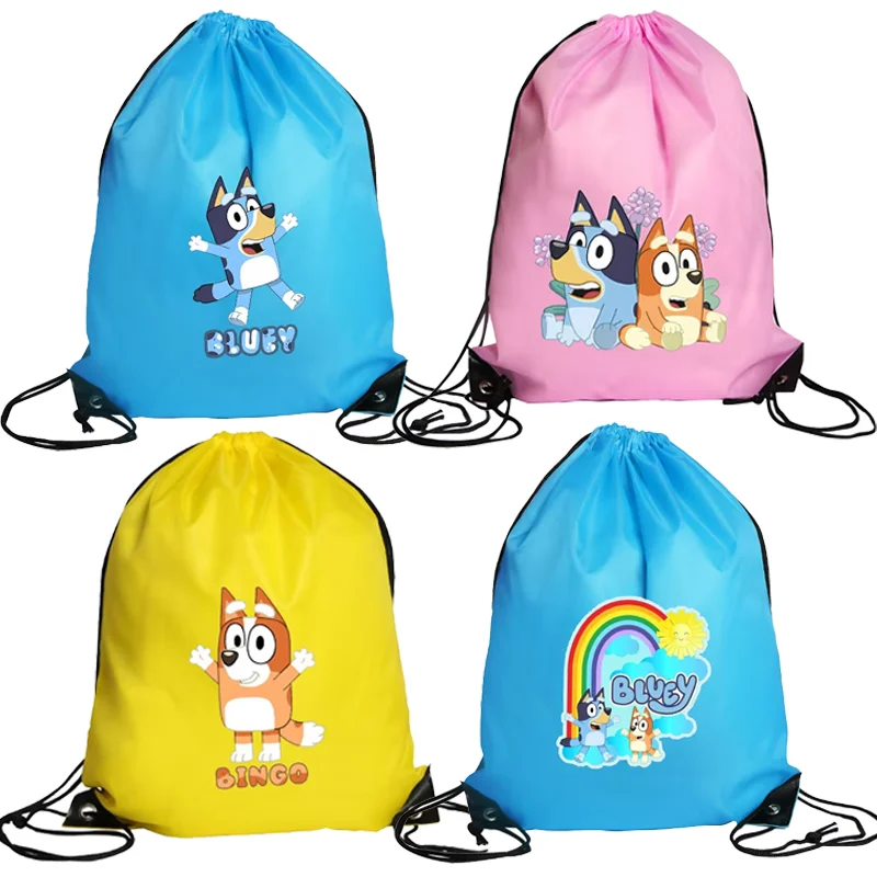 Bluey Drawstring Bag Cartoon Graphic Printed Sports Gym Travel Portable Storage Bags Boys Girls Bundle Pocket Party Gift Pouch