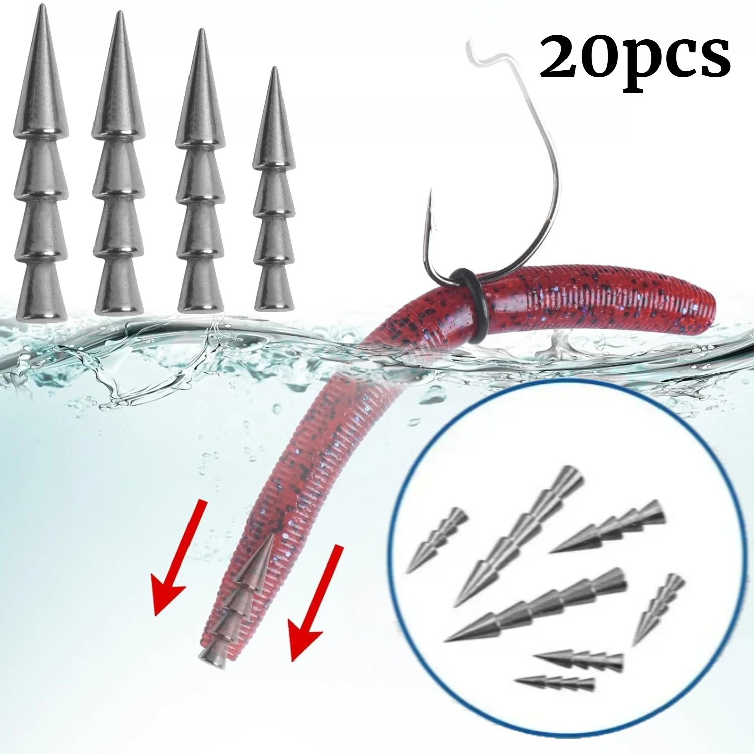 20pcs/lot Fishing Insert Lead Weight 0.5g 1g 1.5g 2g FLead Weight for Worm Weight Sinker Fishing Soft Bait Fishing Accessories