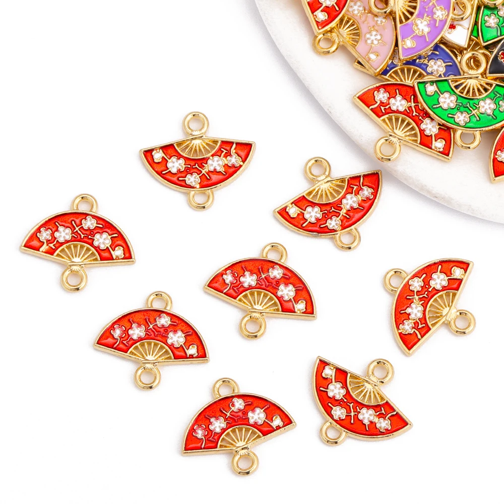 Mixed 15Pcs Kpop Colorful Flower Fan Pendant Enamel Jewelry Connector Charm for DIY Necklace Choker Bracelet Hair Accessory