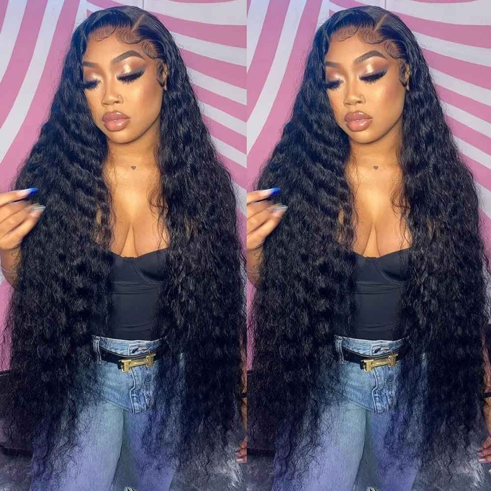 hd water wave wigs 13x4 13x6 lace frontal 30 40 inches 200% brazilian curly deep wave lace front human wigs on sale for women