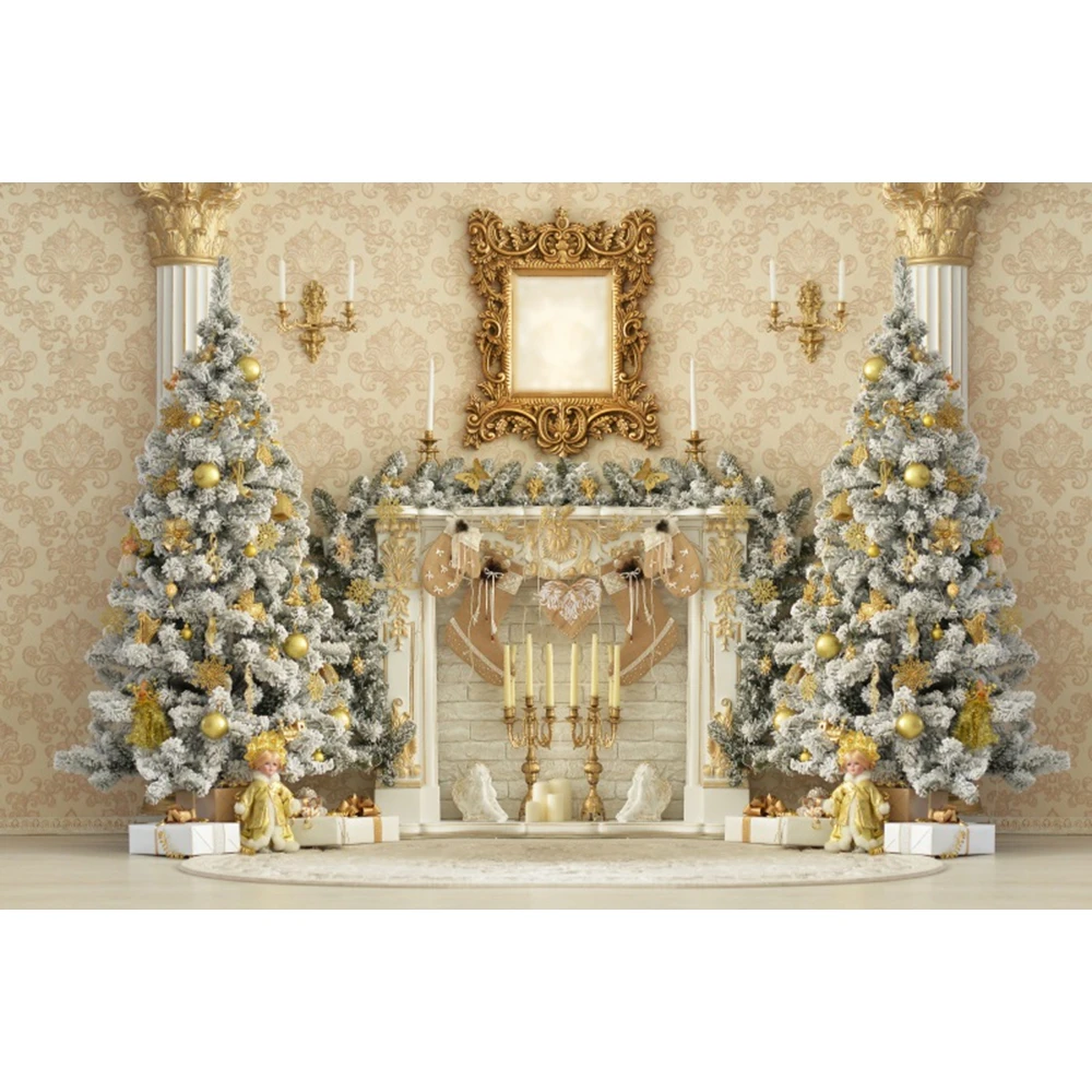 Christmas Fireplace Photography Backdrops Winter Xmas Tree Gift Family Party Home Decor Baby Portrait Background Photo Studio