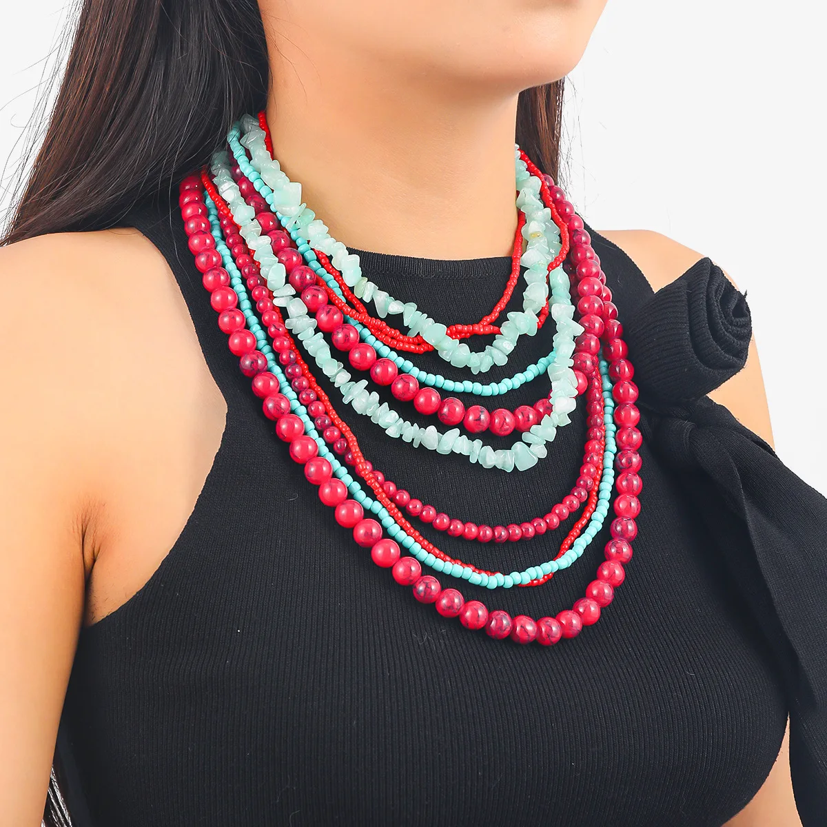 

Multilayer Colorful Beads Choker Necklaces Woman 2024 Trend Vintage Ethnic Boho Statement Jewelry Collar Neck Accessories