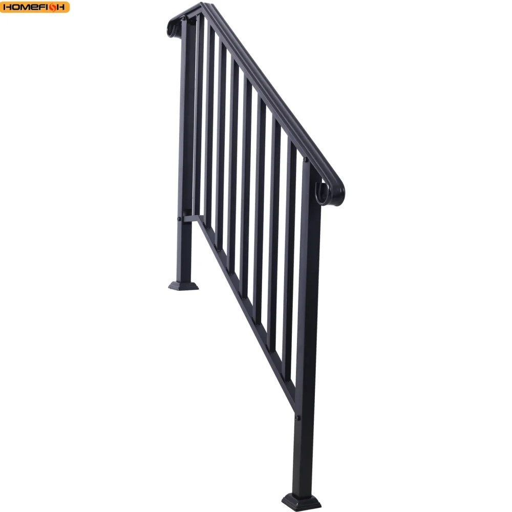 درابزين للخطوات الخارجية تناسب 2-4 خطوات درابزين الدرج الخارجي، درابزين من الحديد المطاوع لخطوات الخرسانة والسلالم الخشبية #4