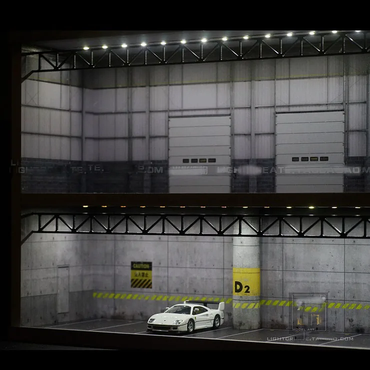 1:64 Scene Two-Storey 3Layers Garage Underground Parking Lot Car Model Light Display Cabinet Box