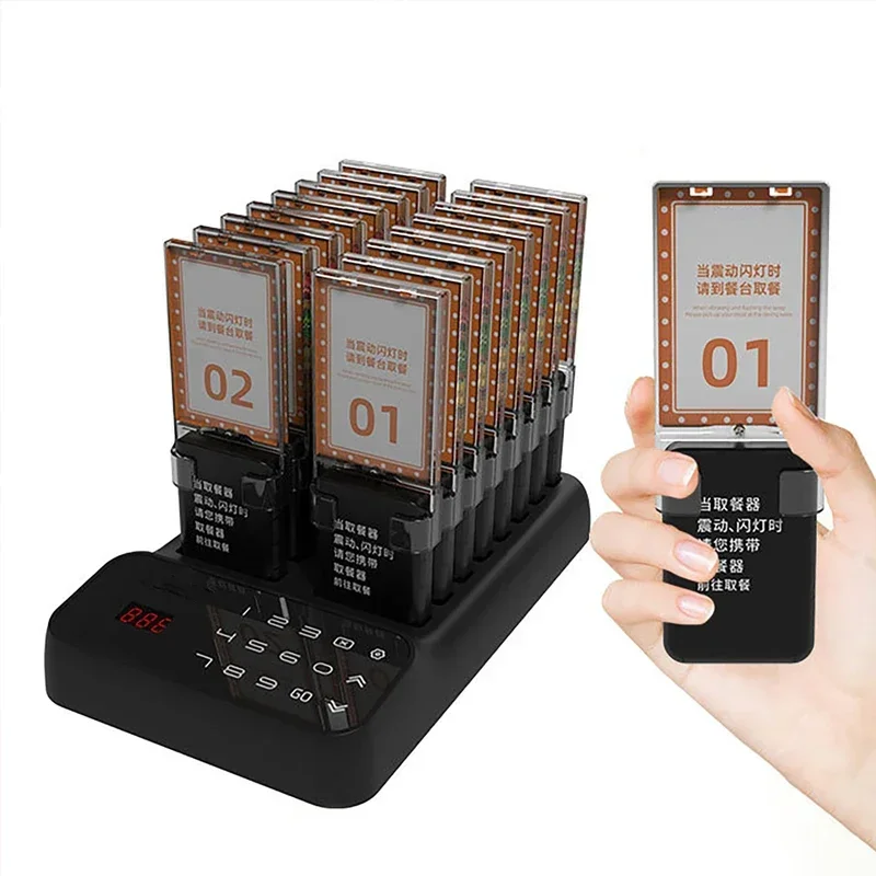 Restaurant Pager Wireless Calling System 16 Coasters Buzzer Vibrator Bell Receiver Beeper For Food Truck Bar Cafe Fast Food Shop