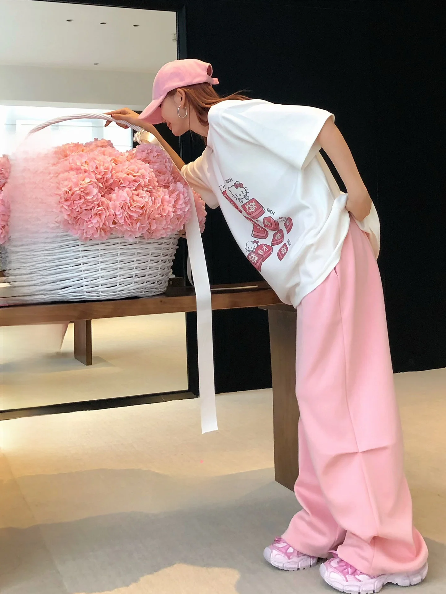 

Pink Milk Silk Wide Leg Floor Length Thickened Slimming Casual Pants Liliwj Lazy Versatile Early Spring Women's Fashion
