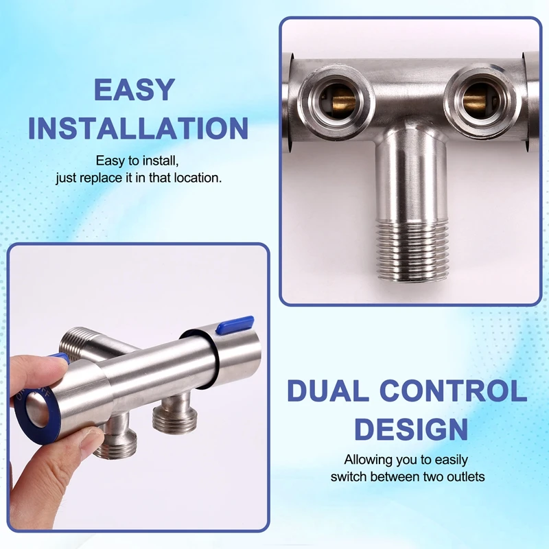 5PCS Dual Control 1 In 2 Out Bathroom Toilet Angle Valve Washing Machine Dual Water Bidet Angle Valve Faucet