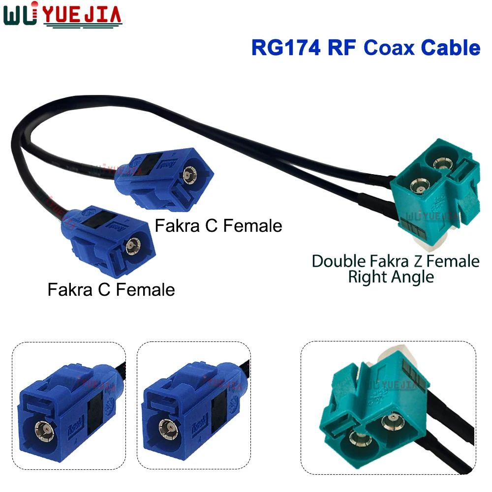 RG-174 Twin Fakra Z Female 90° to Fakra C Male Plug+Fakra C Female Jack 50 ohm Connector RF Coax Cable Extension Jumper Pigtail
