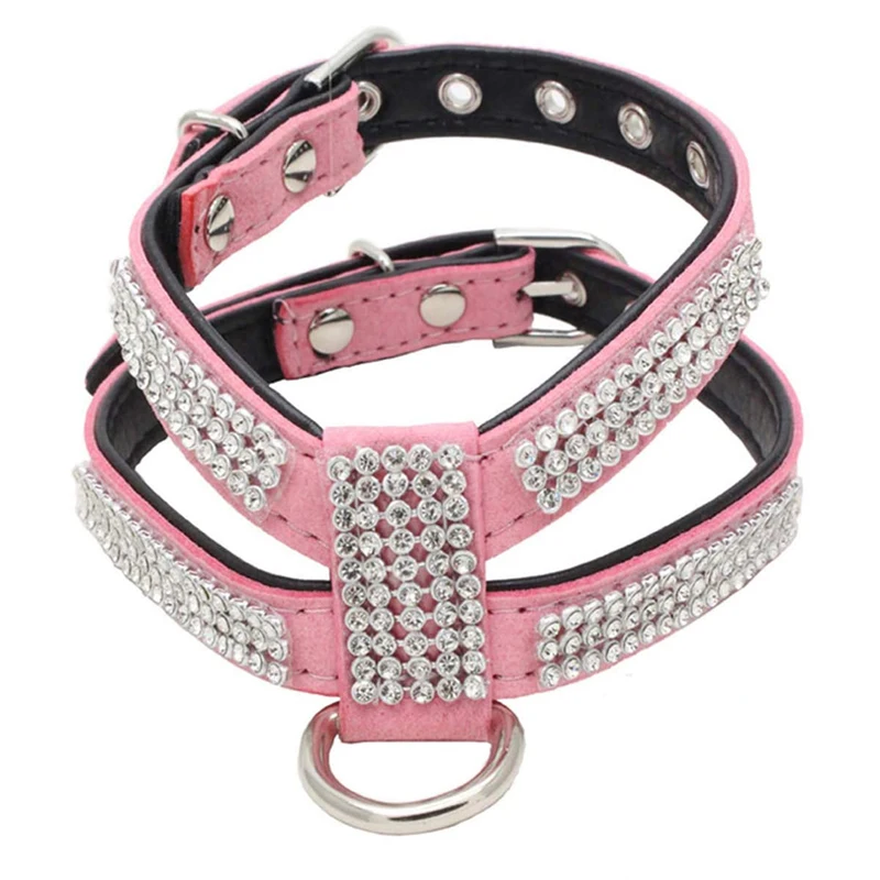 Luxury Bling Rhinestone Dog Harness for Small Medium Dogs Puppy Adjustable Soft Leather Pet Harness with Diamond York Chihuahua