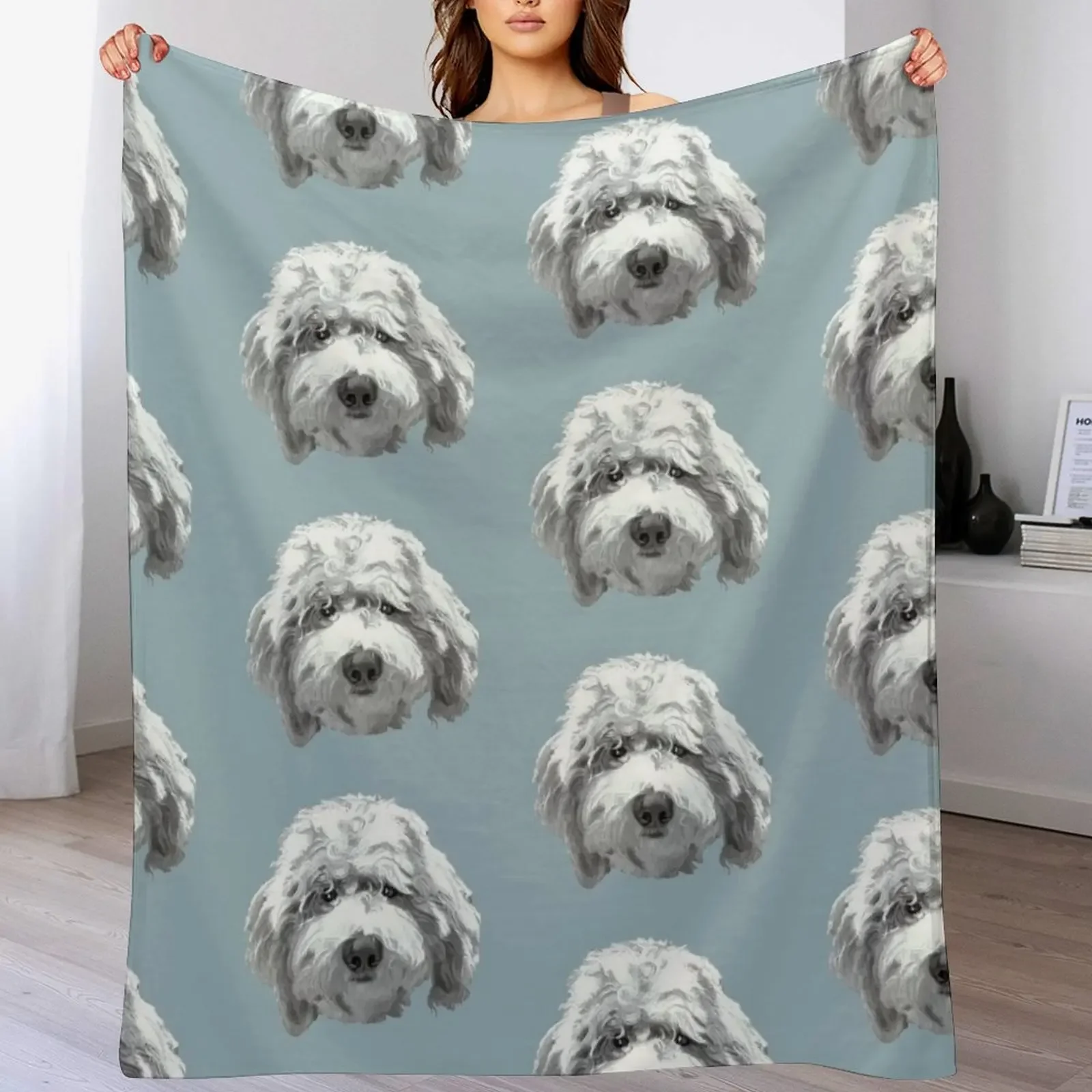 

New Lucky Labradoodle Face ~ Black and white Throw Blanket for babies for winter Blankets