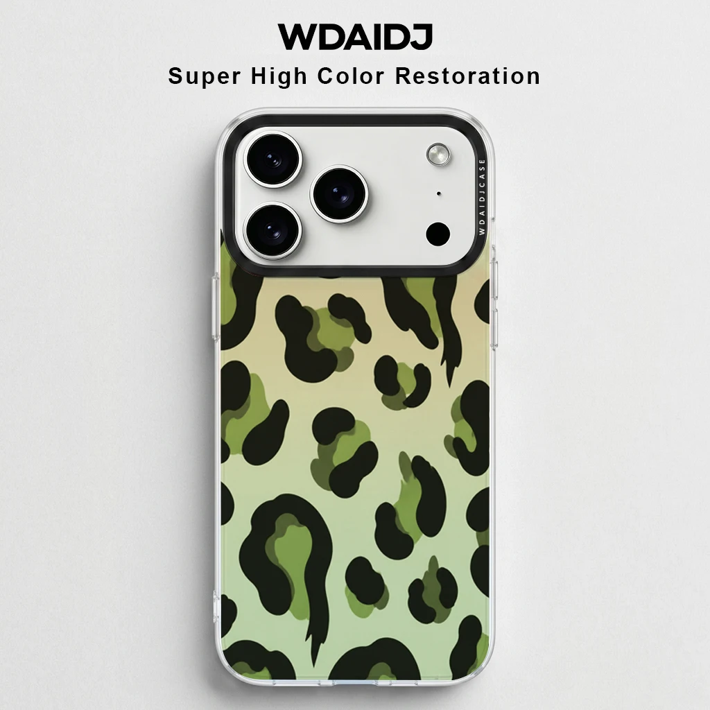 

Super High Color Restoration Green Leopard Pattern Transparent Anti Scratch Protective Phone Case For iPhone 13 14 15 16 17
