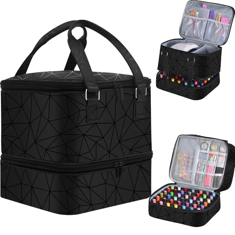 

Nail Polish Organizer Case with Doublelayer Design for Storing 42+ Bottles 15ml 0.5 fl.oz Each and 1 Nail Lamp Portable Storage