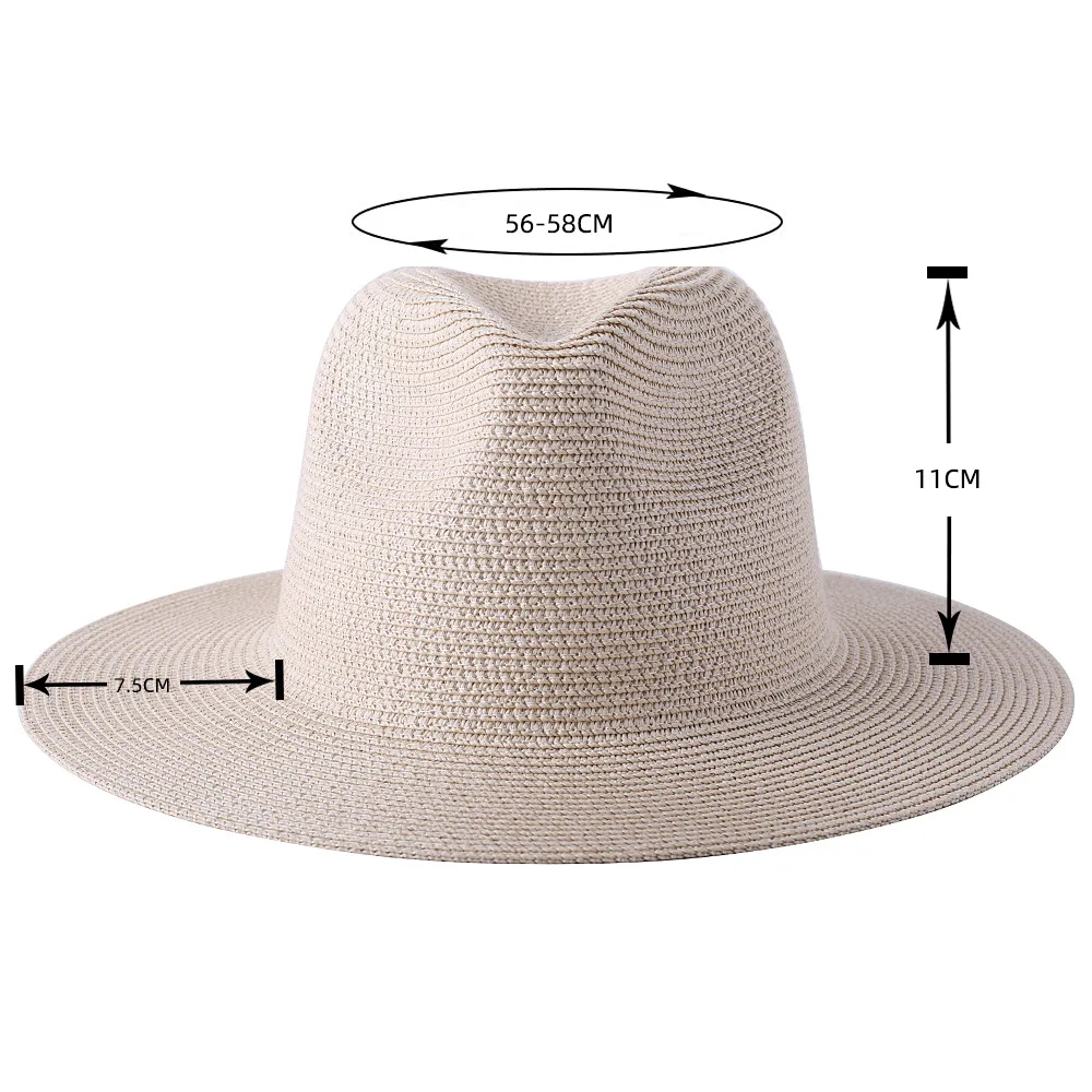 New Natural Soft Shaped Straw Hat Summer Women/Men Wide Brim Beach Cap UV Protection Fedora Hat Milky White